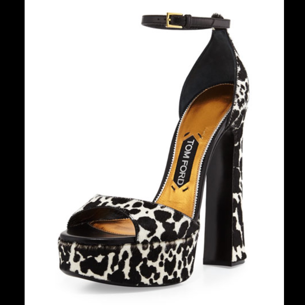 Tom Ford Leopard-Print Calf Hair Platform Sandal